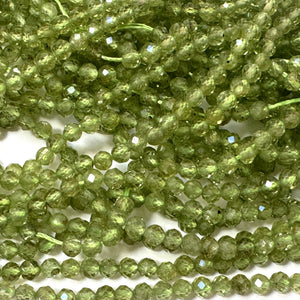 Peridot 3mm faceted round natural gemstone beads 15.5" strand - Oz Beads 