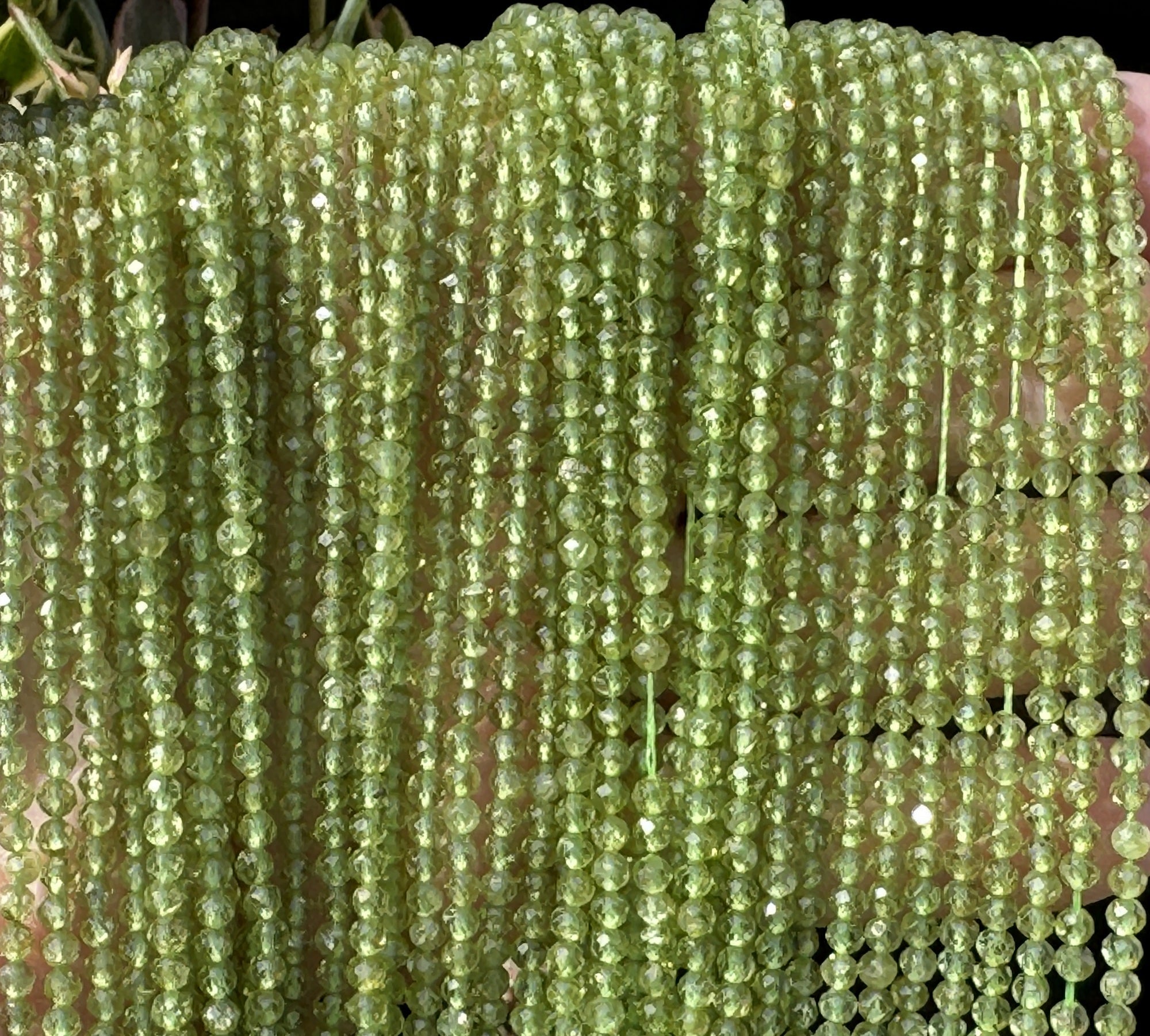 Peridot 3mm faceted round natural gemstone beads 15.5" strand - Oz Beads 