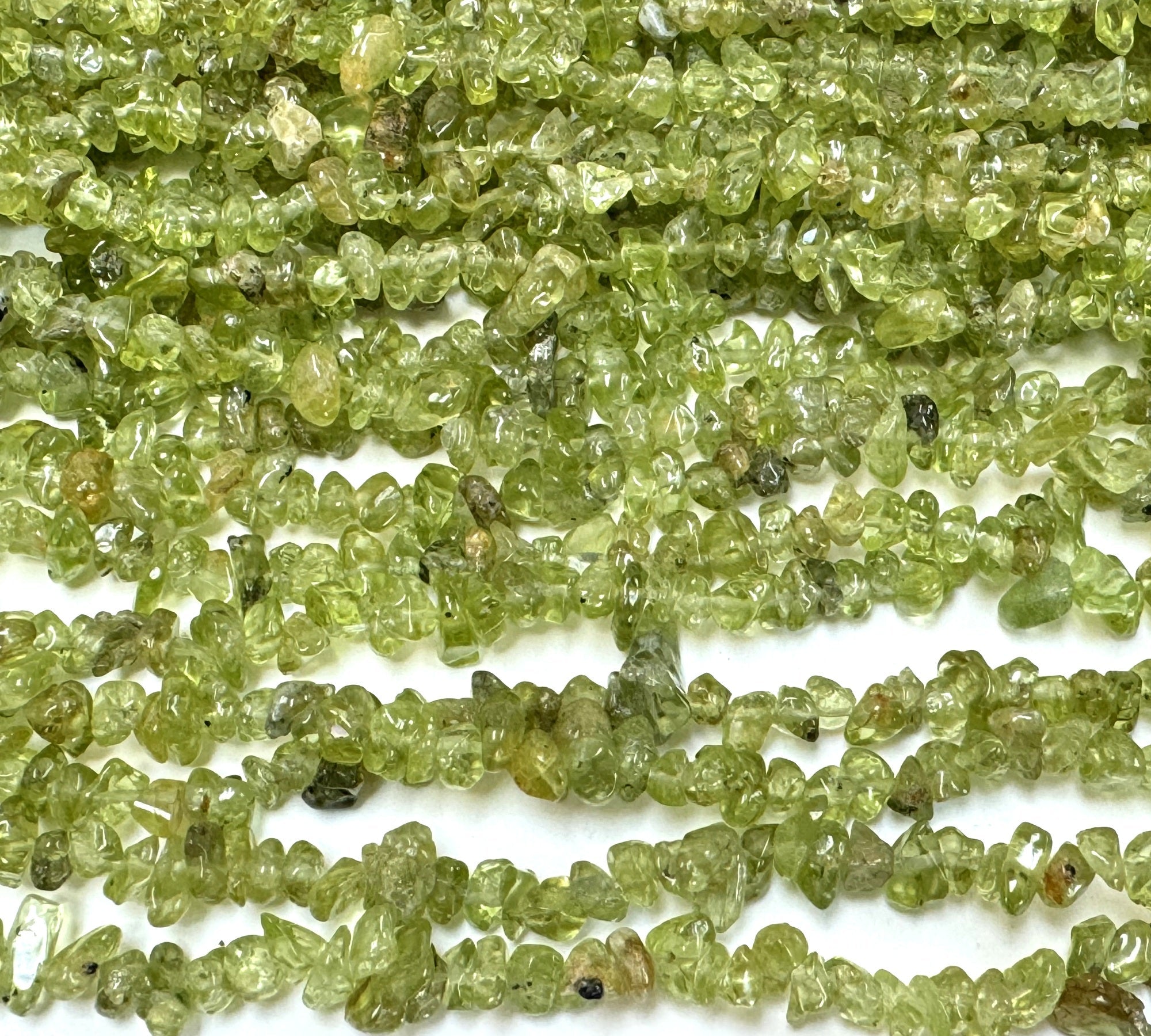Peridot 5-7mm chip beads natural gemstone chips 33" strand - Oz Beads 