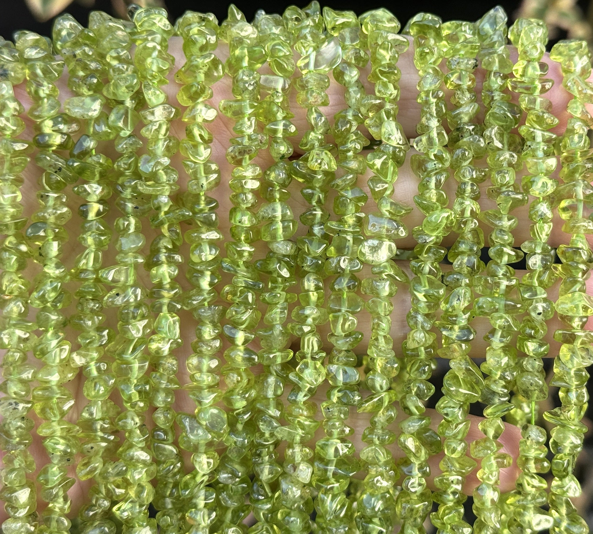 Peridot 5-8mm chip beads natural gemstone chips 40cm strand - Oz Beads 