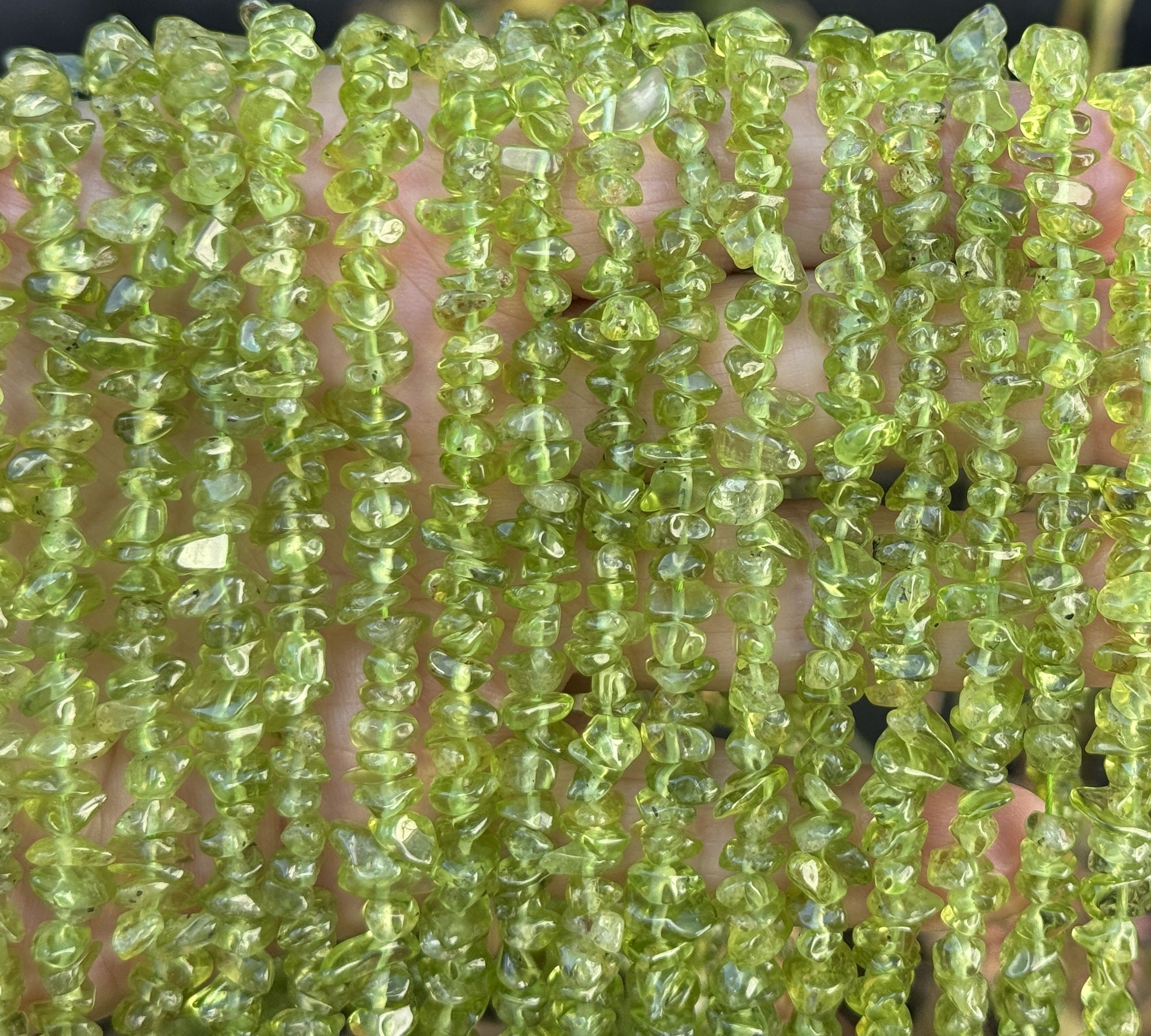 Peridot 5-8mm chip beads natural gemstone chips 40cm strand - Oz Beads 
