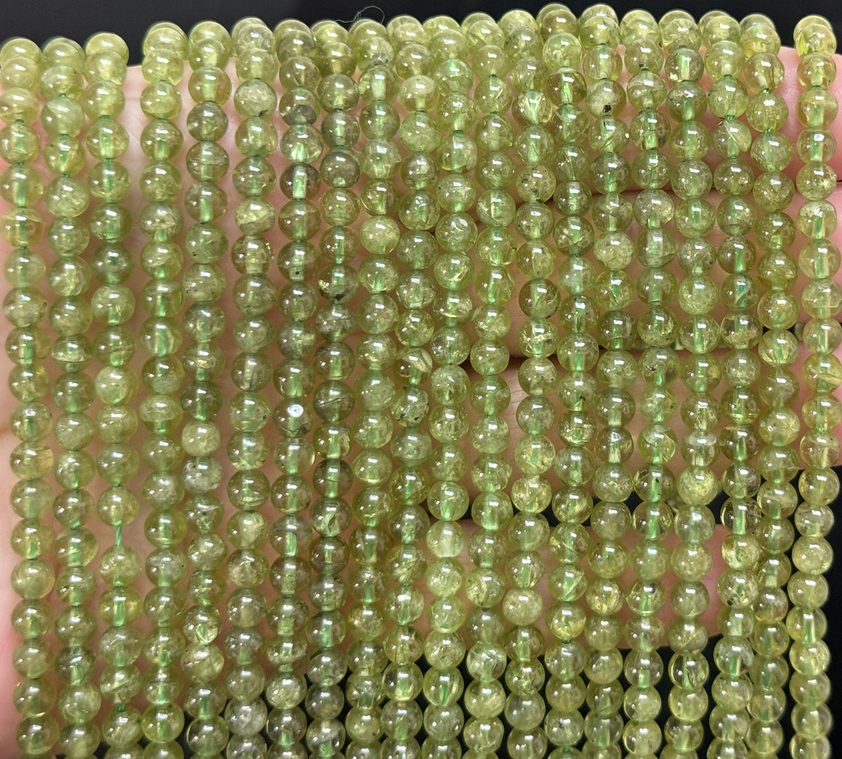 Peridot 5mm round polished natural gemstone beads 40cm strand - Oz Beads 