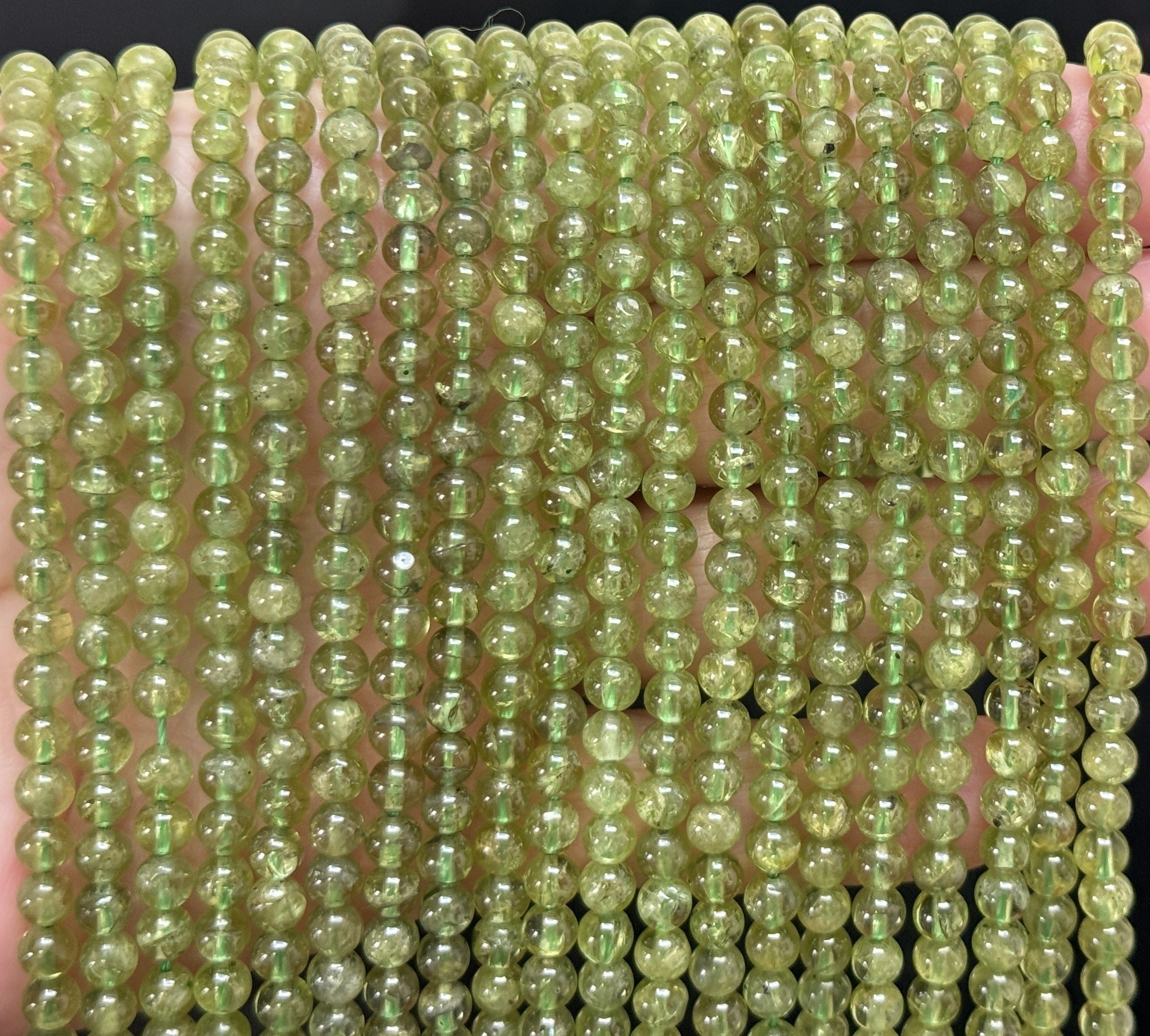 Peridot 5mm round polished natural gemstone beads 40cm strand - Oz Beads 