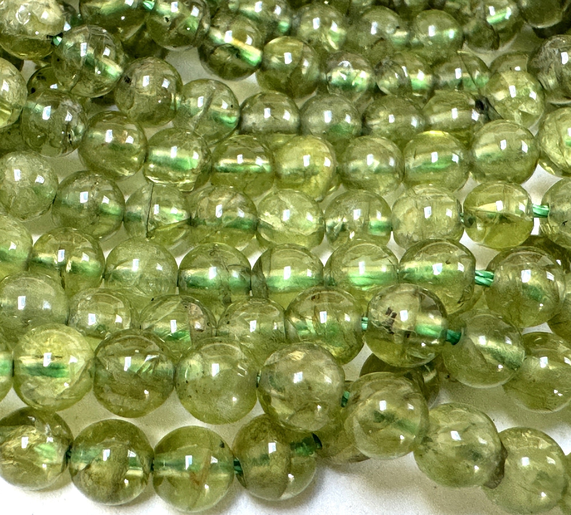 Peridot 5mm round polished natural gemstone beads 40cm strand - Oz Beads 