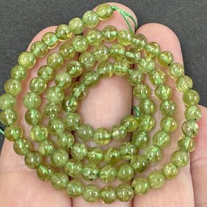 Peridot 5mm round polished natural gemstone beads 40cm strand - Oz Beads 