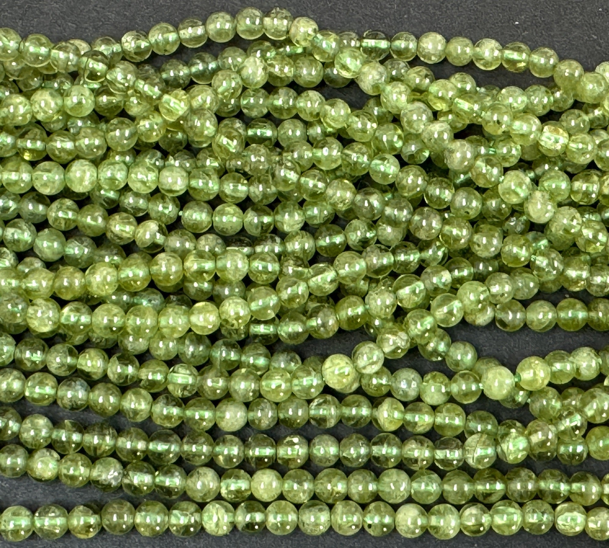 Peridot 5mm round polished natural gemstone beads 40cm strand - Oz Beads 