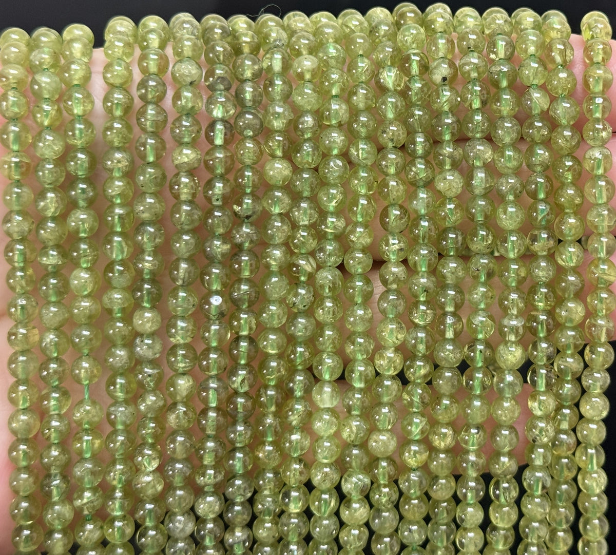 Peridot 5mm round polished natural gemstone beads 40cm strand - Oz Beads 