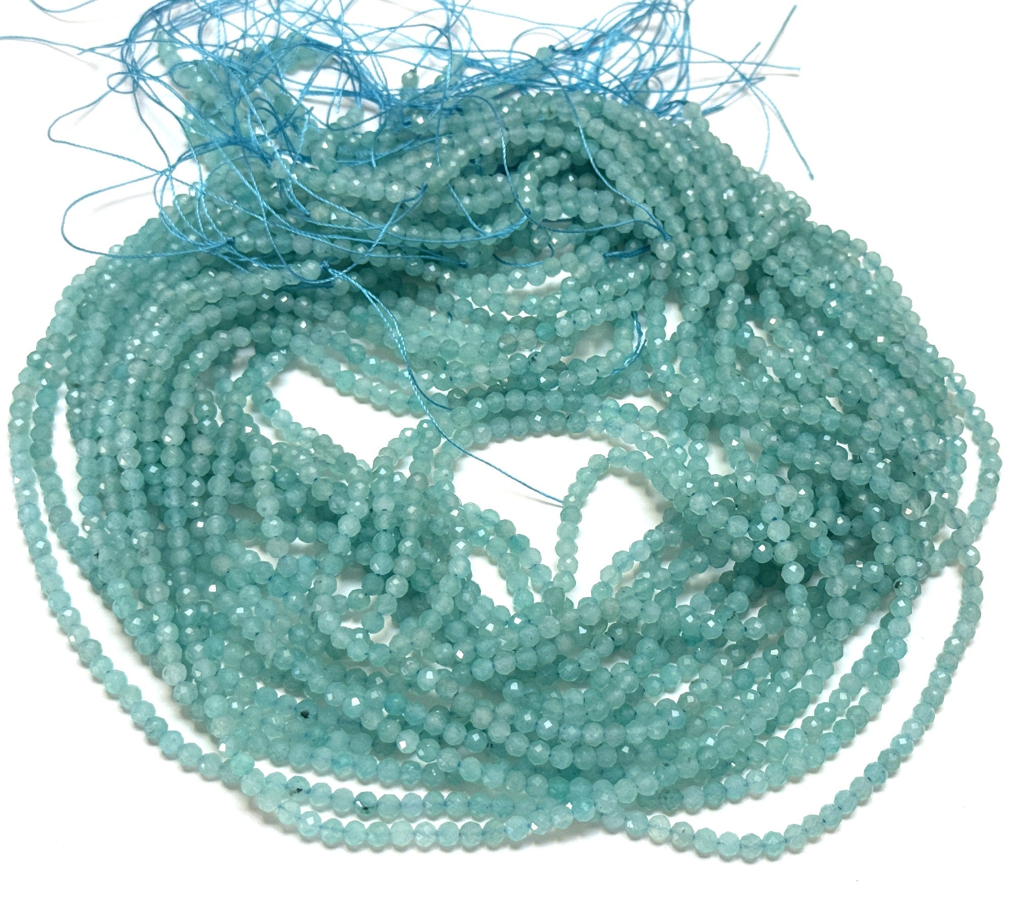 Peru Amazonite 3mm, 4mm faceted round natural gemstone beads 15.5" strand - Oz Beads 
