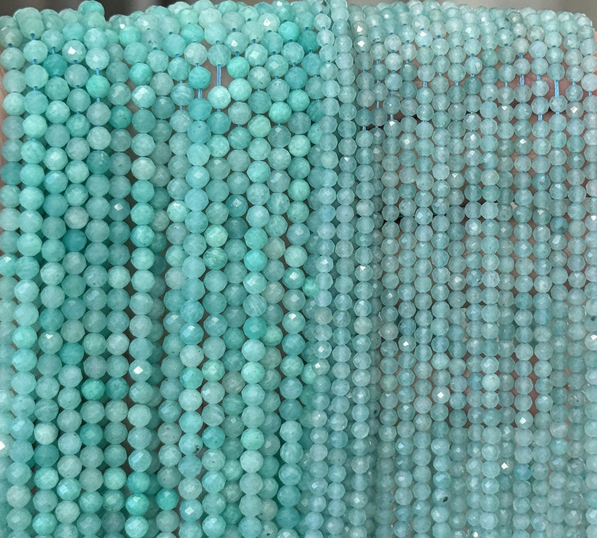 Peru Amazonite 3mm, 4mm faceted round natural gemstone beads 15.5" strand - Oz Beads 
