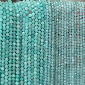 Peru Amazonite 3mm, 4mm faceted round natural gemstone beads 15.5" strand - Oz Beads 