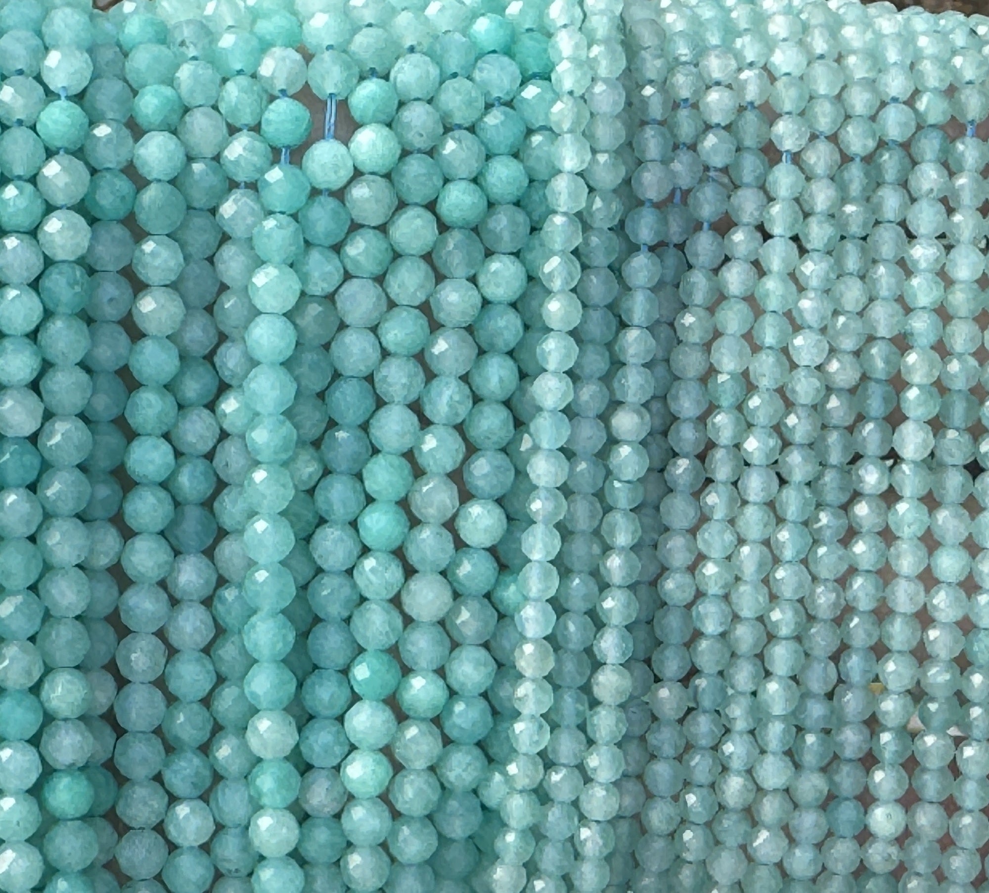 Peru Amazonite 3mm, 4mm faceted round natural gemstone beads 15.5" strand - Oz Beads 
