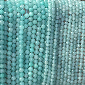 Peru Amazonite 3mm, 4mm faceted round natural gemstone beads 15.5" strand - Oz Beads 