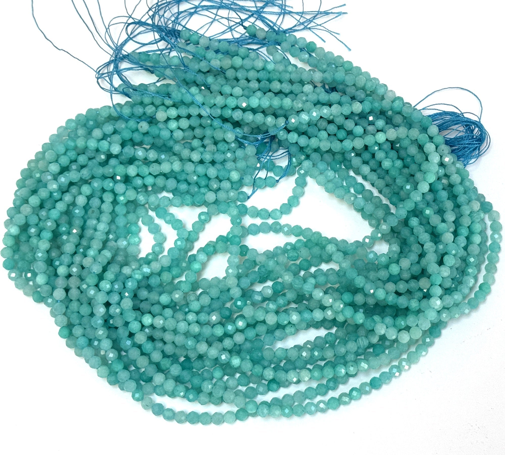 Peru Amazonite 3mm, 4mm faceted round natural gemstone beads 15.5" strand - Oz Beads 