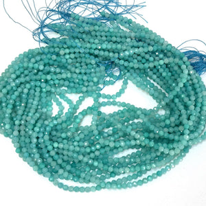 Peru Amazonite 3mm, 4mm faceted round natural gemstone beads 15.5" strand - Oz Beads 