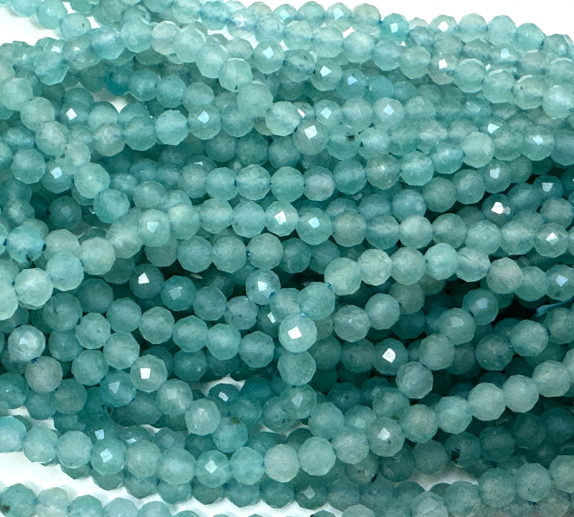 Peru Amazonite 3mm, 4mm faceted round natural gemstone beads 15.5" strand - Oz Beads 