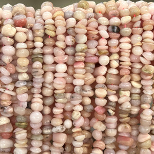 Peruvian Pink Opal 10x7mm freeform nuggets natural gemstone beads 15.5" strand - Oz Beads 