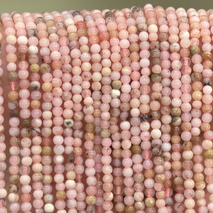 Peruvian Pink Opal 3mm round polished natural gemstone beads 15" strand - Oz Beads 