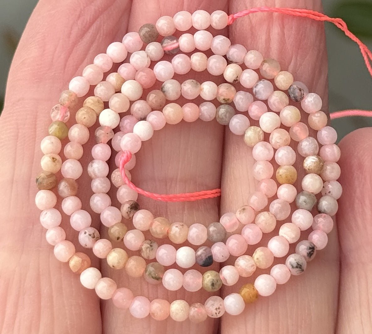 Peruvian Pink Opal 3mm round polished natural gemstone beads 15" strand - Oz Beads 
