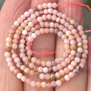 Peruvian Pink Opal 3mm round polished natural gemstone beads 15" strand - Oz Beads 