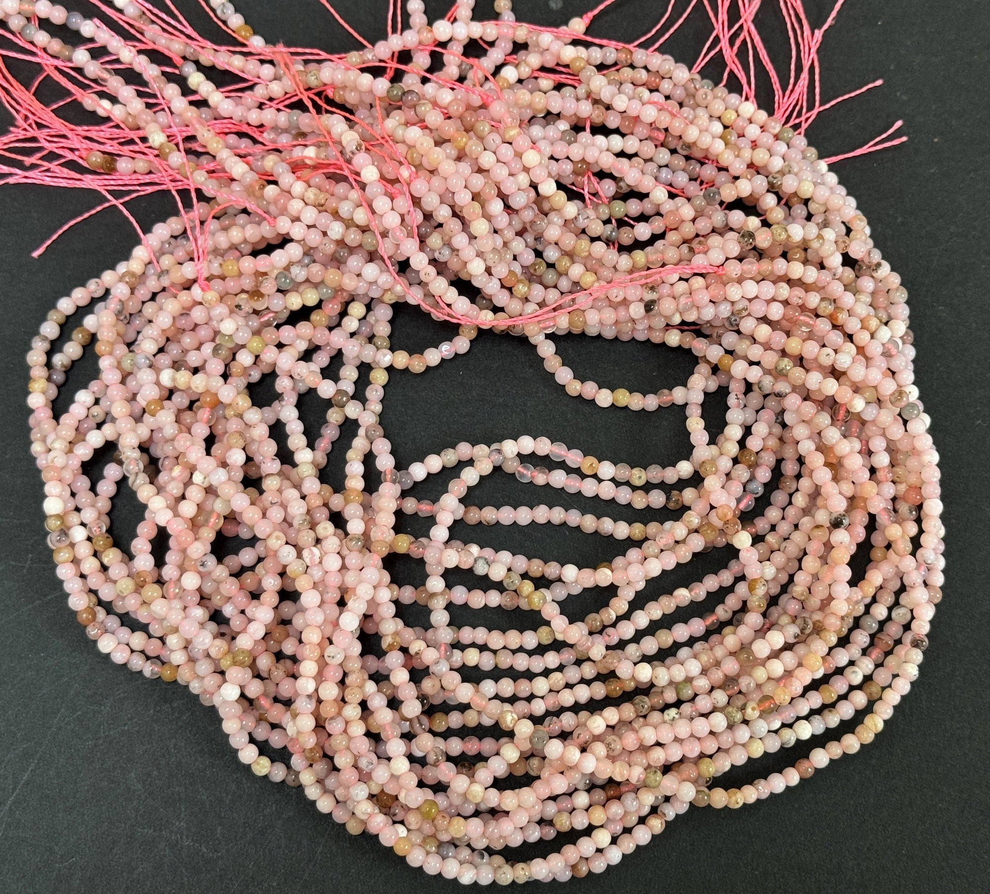 Peruvian Pink Opal 3mm round polished natural gemstone beads 15" strand - Oz Beads 