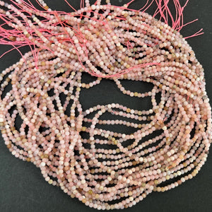 Peruvian Pink Opal 3mm round polished natural gemstone beads 15" strand - Oz Beads 