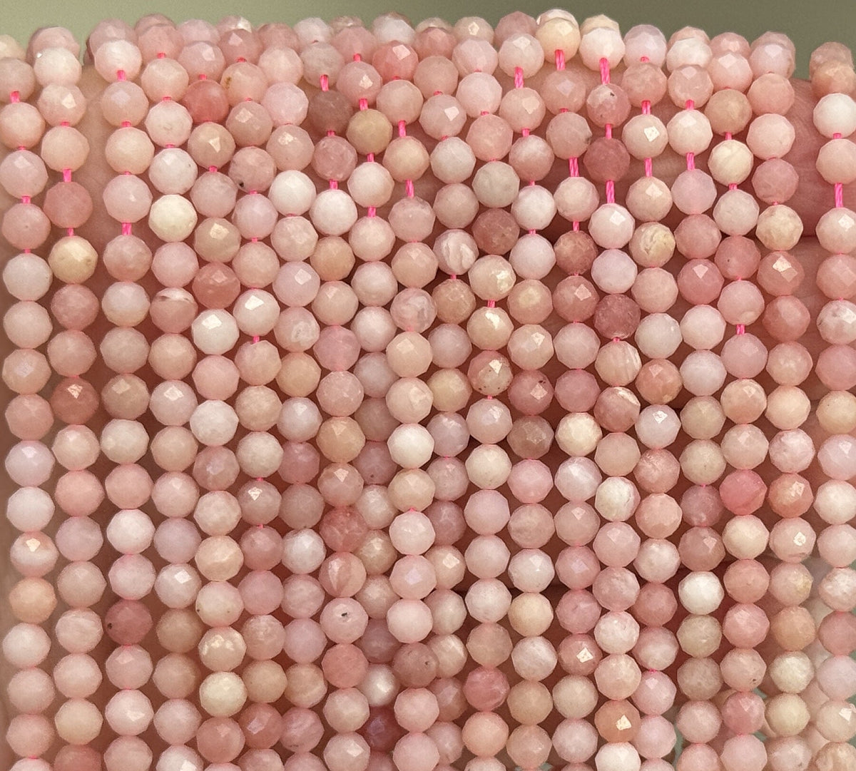 Peruvian Pink Opal 4mm faceted round natural gemstone beads 15.5" strand - Oz Beads 