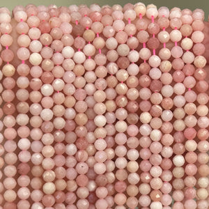 Peruvian Pink Opal 4mm faceted round natural gemstone beads 15.5" strand - Oz Beads 