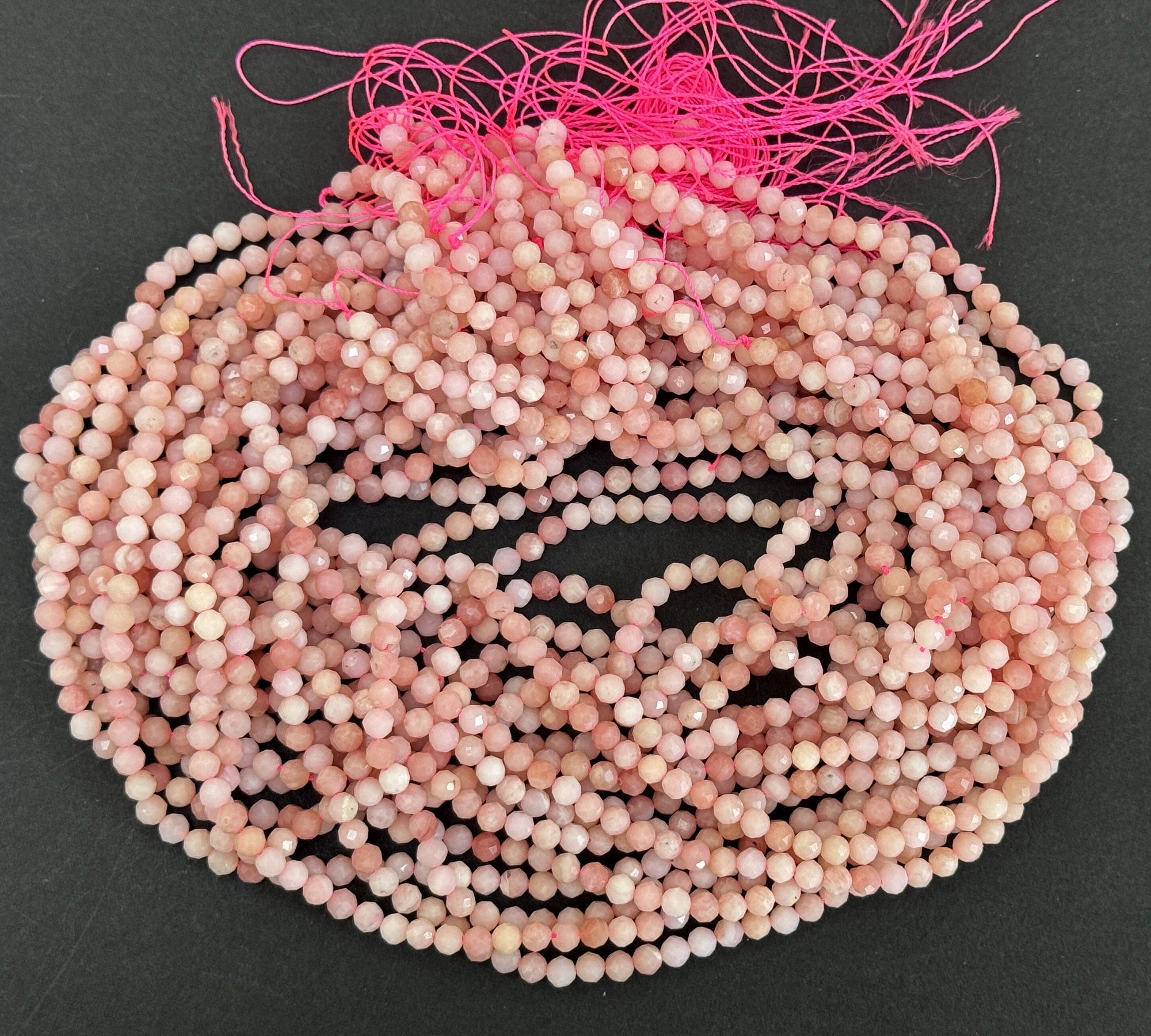 Peruvian Pink Opal 4mm faceted round natural gemstone beads 15.5" strand - Oz Beads 