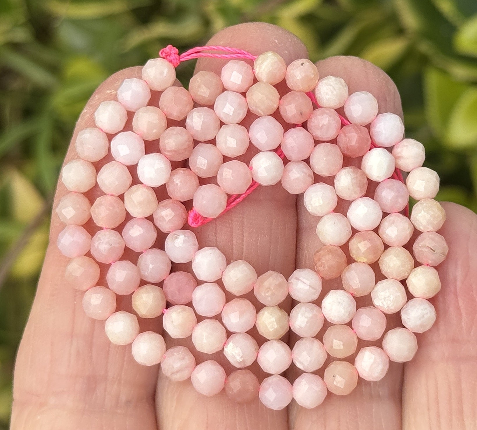 Peruvian Pink Opal 4mm faceted round natural gemstone beads 15.5" strand - Oz Beads 