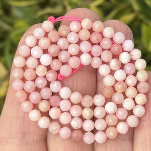 Peruvian Pink Opal 4mm faceted round natural gemstone beads 15.5" strand - Oz Beads 