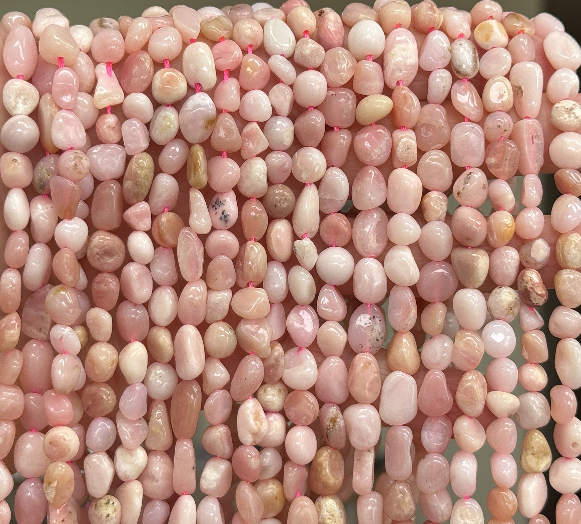 Peruvian Pink Opal 6-10mm nuggets natural gemstone pebble beads 16" strand - Oz Beads 