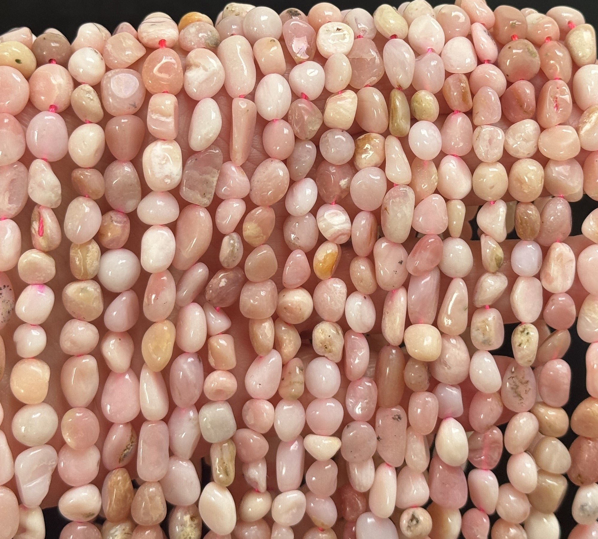 Peruvian Pink Opal 6-10mm nuggets natural gemstone pebble beads 16" strand - Oz Beads 