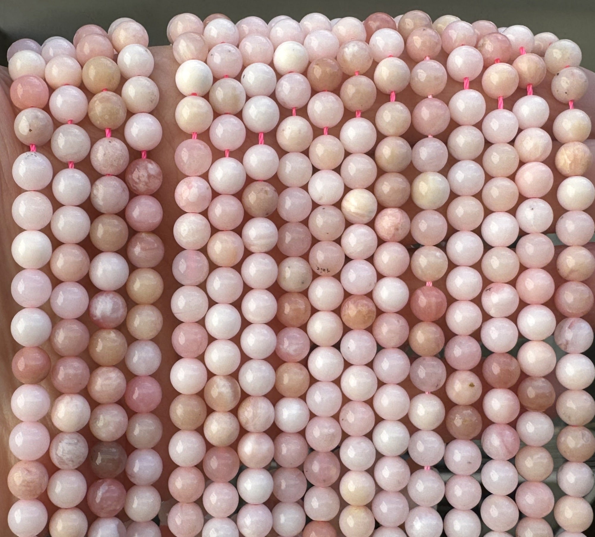 Peruvian Pink Opal 6mm round natural gemstone beads 15.5" strand - Oz Beads 