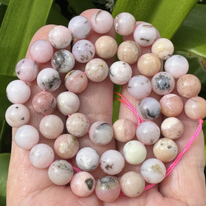 Peruvian Pink Opal 8mm round natural gemstone beads 15.5" strand - Oz Beads 