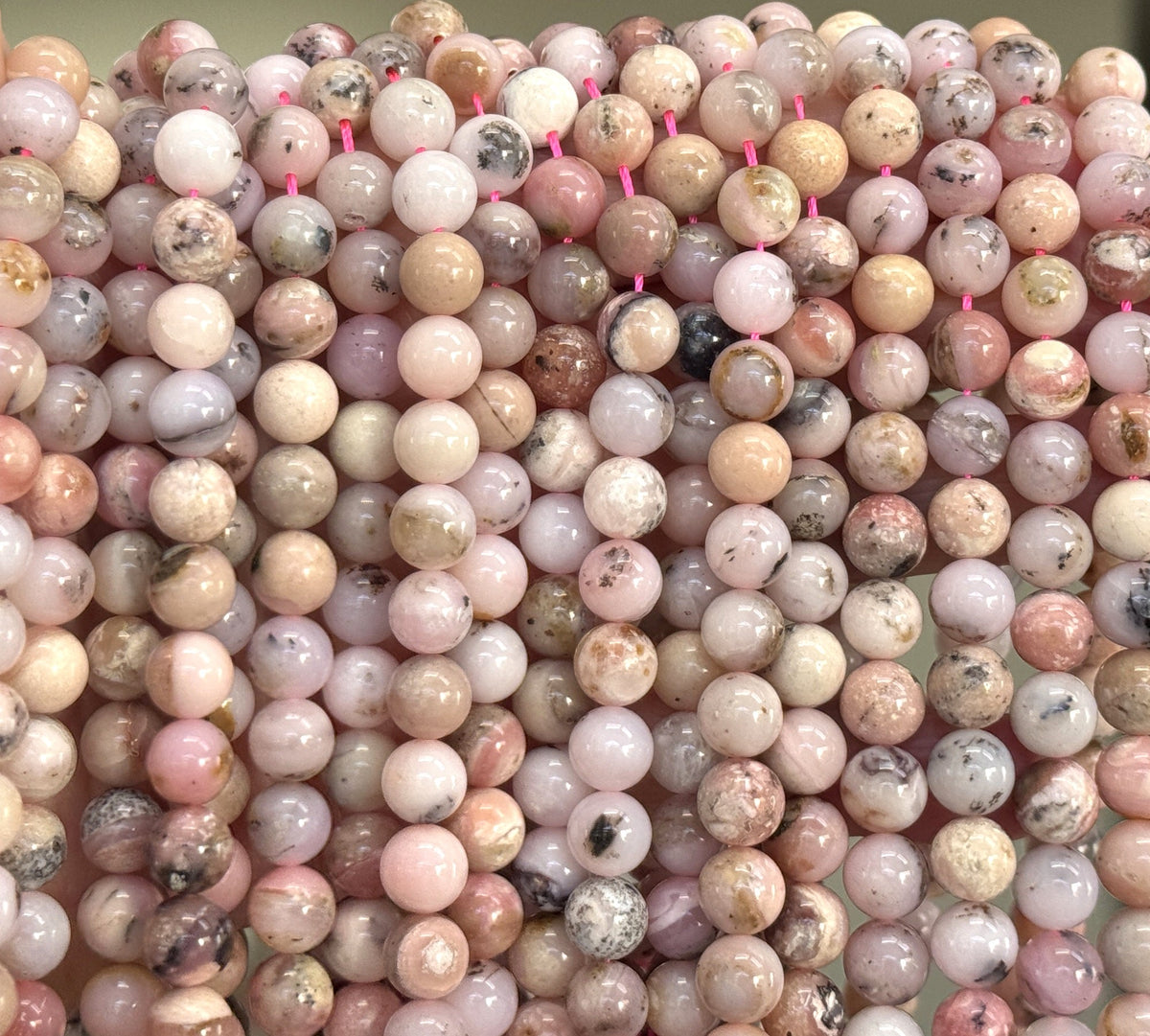 Peruvian Pink Opal 8mm round natural gemstone beads 15.5" strand - Oz Beads 