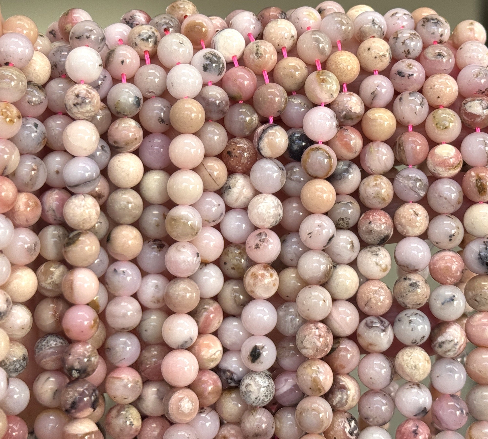 Peruvian Pink Opal 8mm round natural gemstone beads 15.5" strand - Oz Beads 