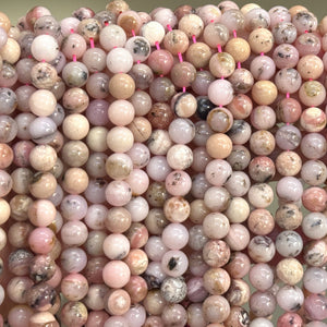 Peruvian Pink Opal 8mm round natural gemstone beads 15.5" strand - Oz Beads 