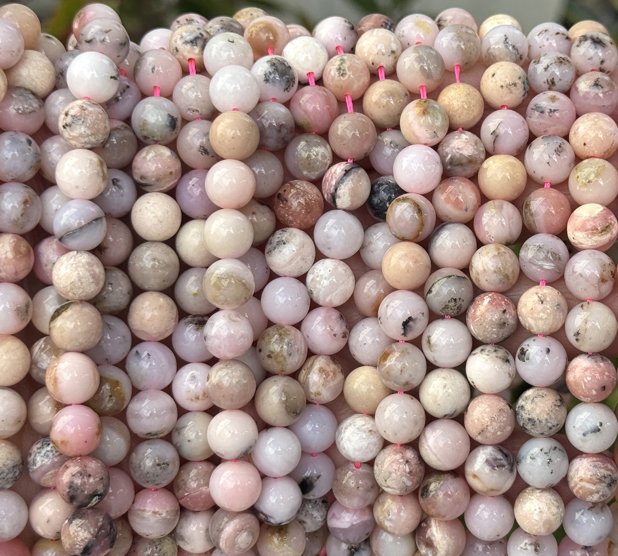 Peruvian Pink Opal 8mm round natural gemstone beads 15.5" strand - Oz Beads 