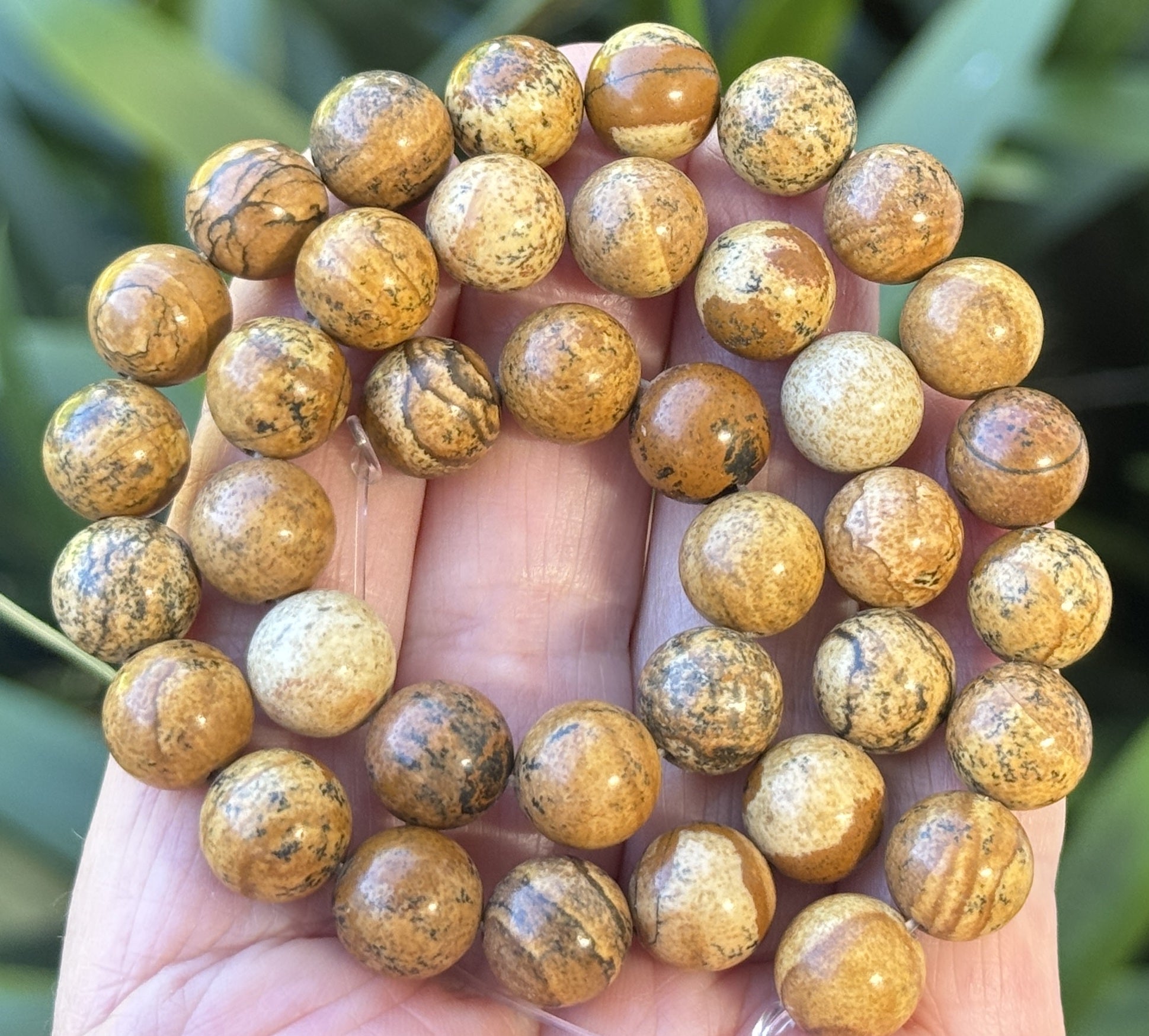 Picture Jasper 10mm round natural gemstone beads 39cm strand - Oz Beads 
