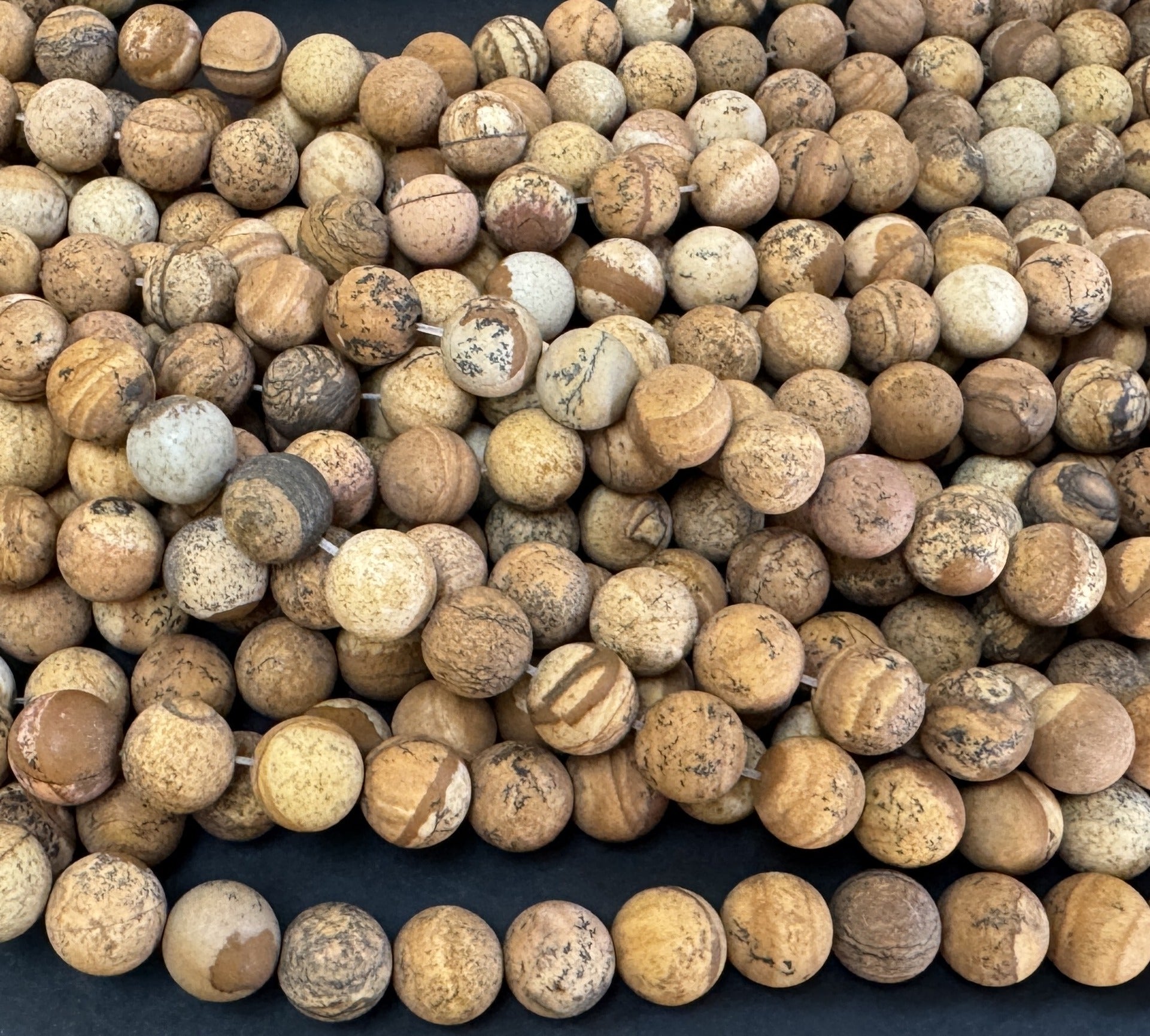 Picture Jasper matte 10mm round natural gemstone beads 39cm strand - Oz Beads 