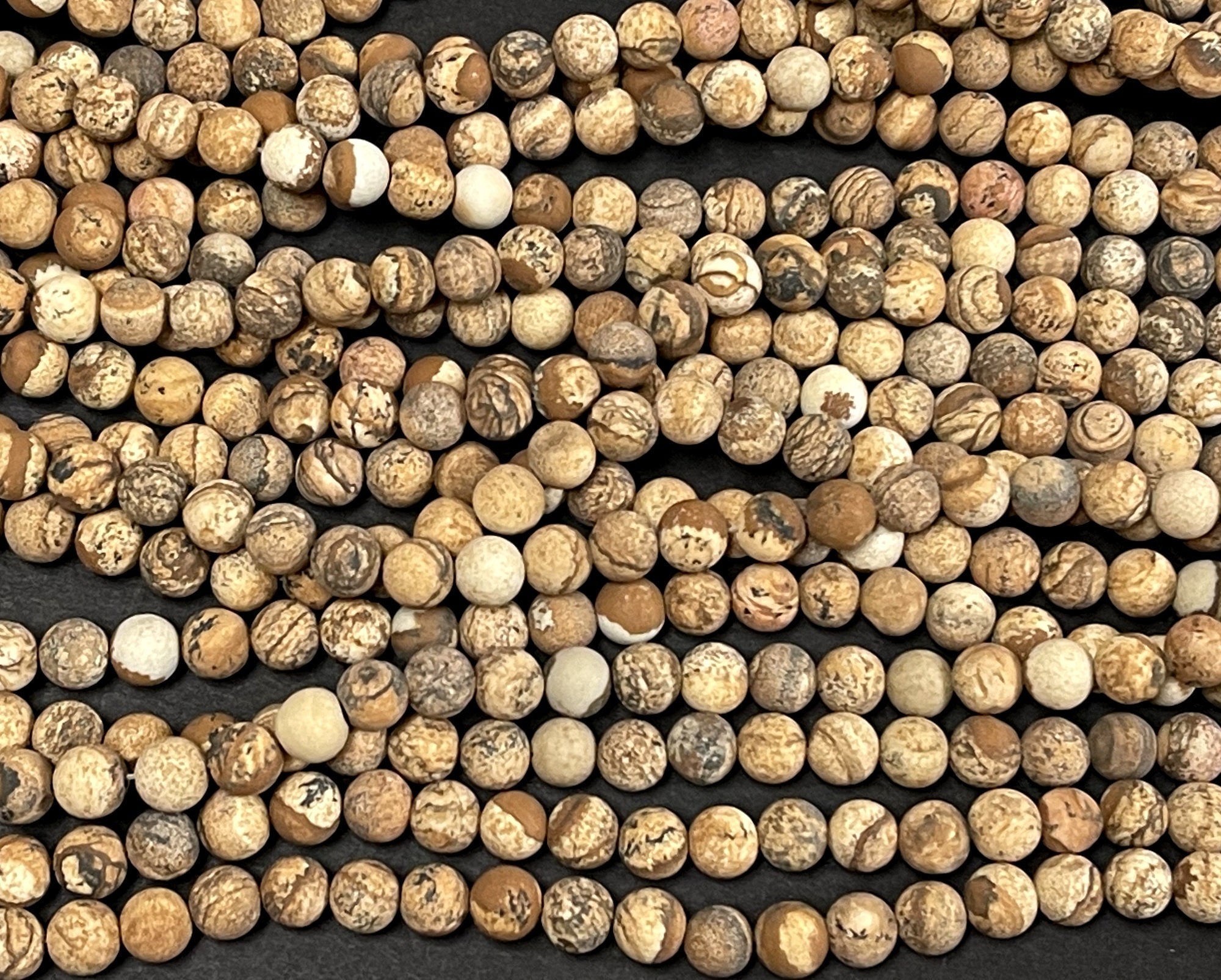 Picture Jasper matte 6mm round gemstone beads 15" strand - Oz Beads 