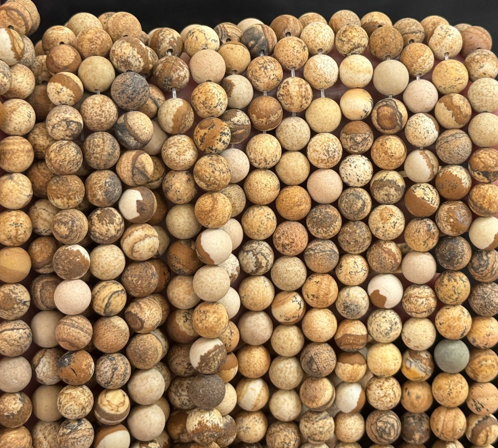 Picture Jasper matte 8mm round gemstone beads 15" strand - Oz Beads 