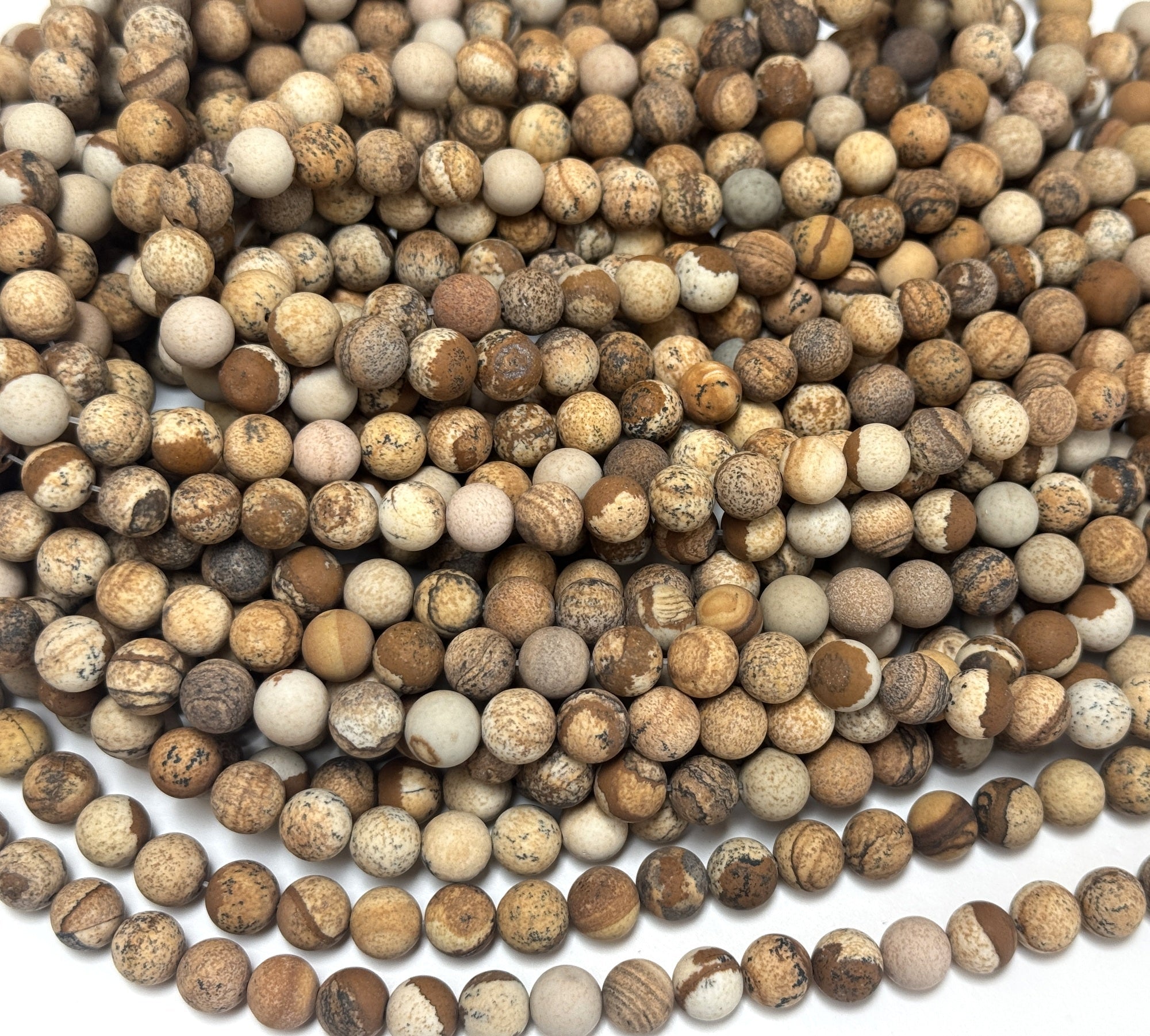 Picture Jasper matte 8mm round gemstone beads 15" strand - Oz Beads 