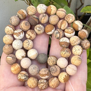Picture Jasper matte 8mm round gemstone beads 15" strand - Oz Beads 