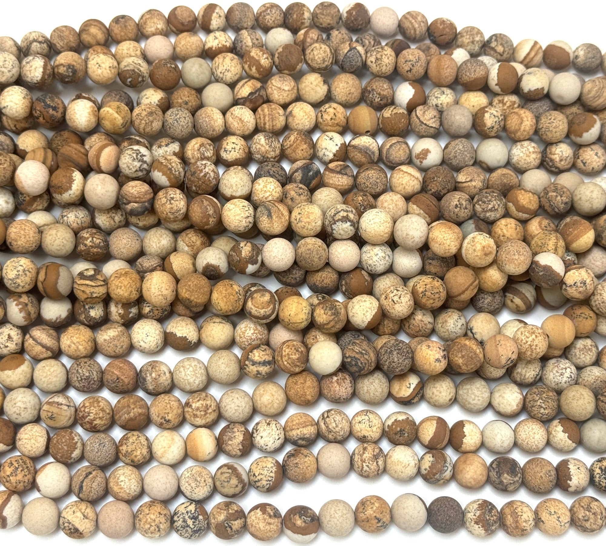 Picture Jasper matte 8mm round gemstone beads 15" strand - Oz Beads 