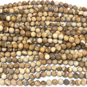Picture Jasper matte 8mm round gemstone beads 15" strand - Oz Beads 