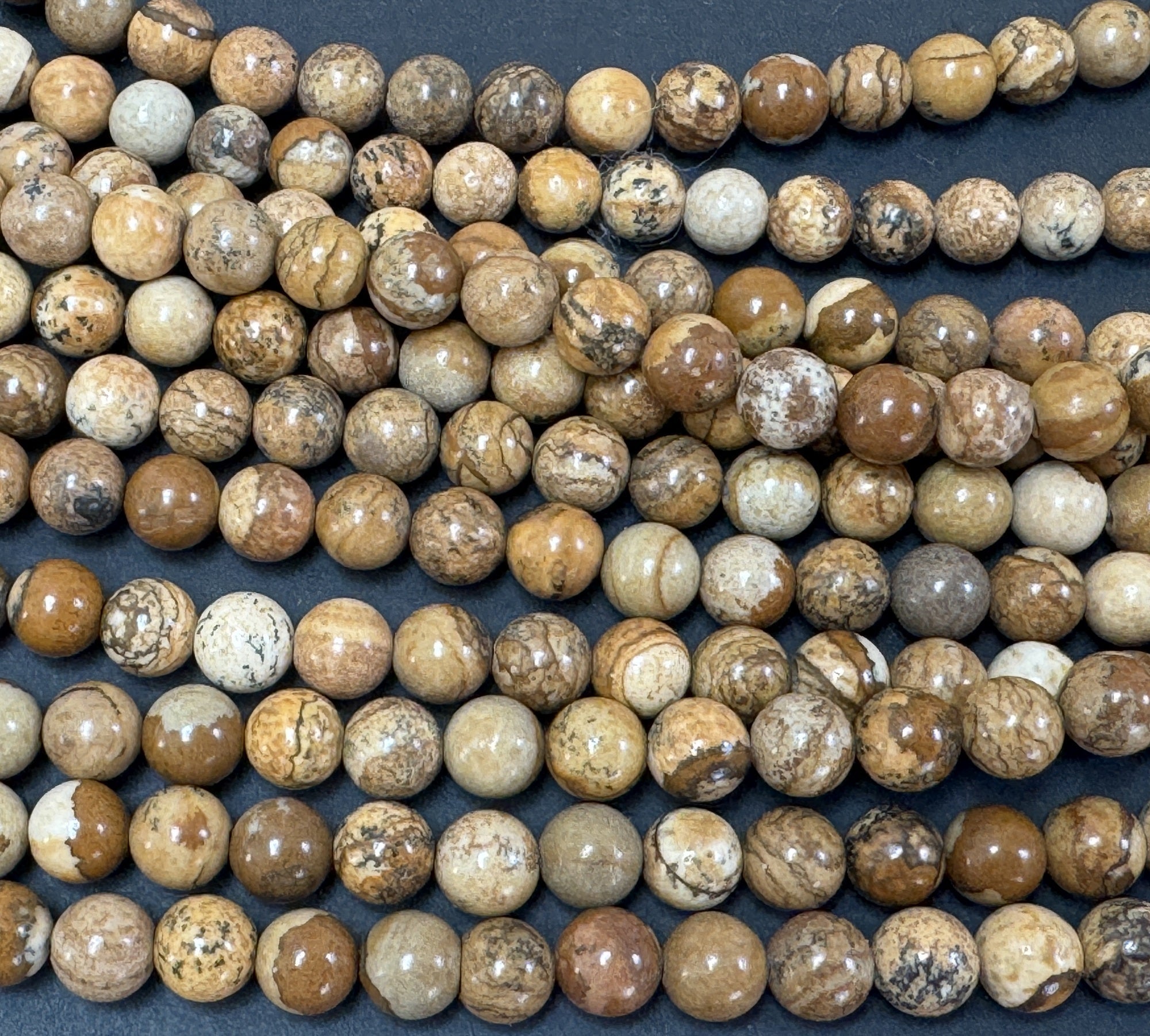Picture Jasper polished 6mm round gemstone beads 15" strand - Oz Beads 