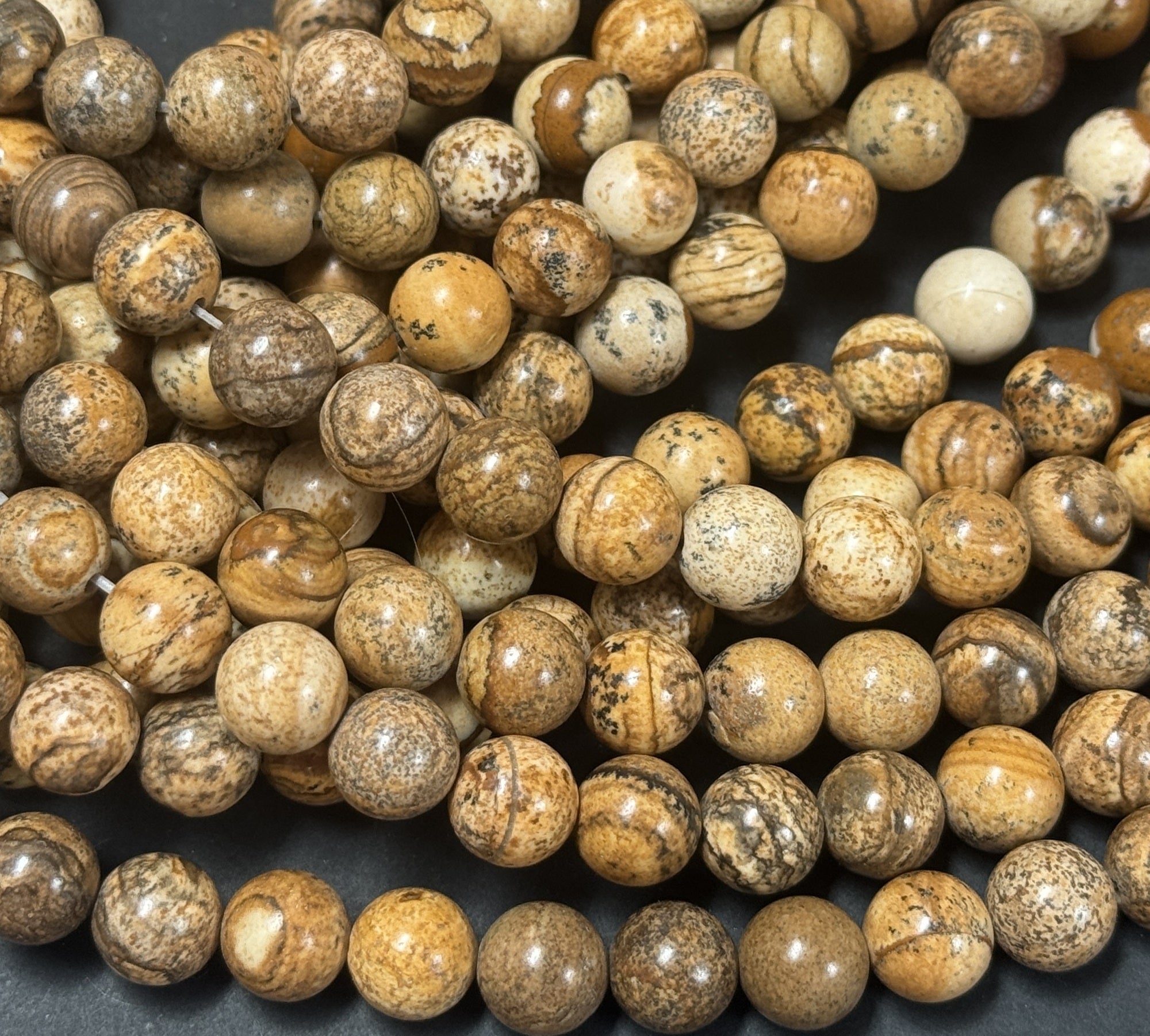 Picture Jasper polished 8mm round gemstone beads 15.5" strand - Oz Beads 