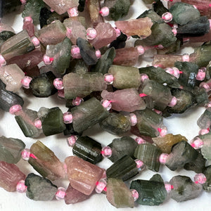 Pink Green Watermelon Tourmaline raw nuggets natural gemstone beads 38cm strand - Oz Beads 