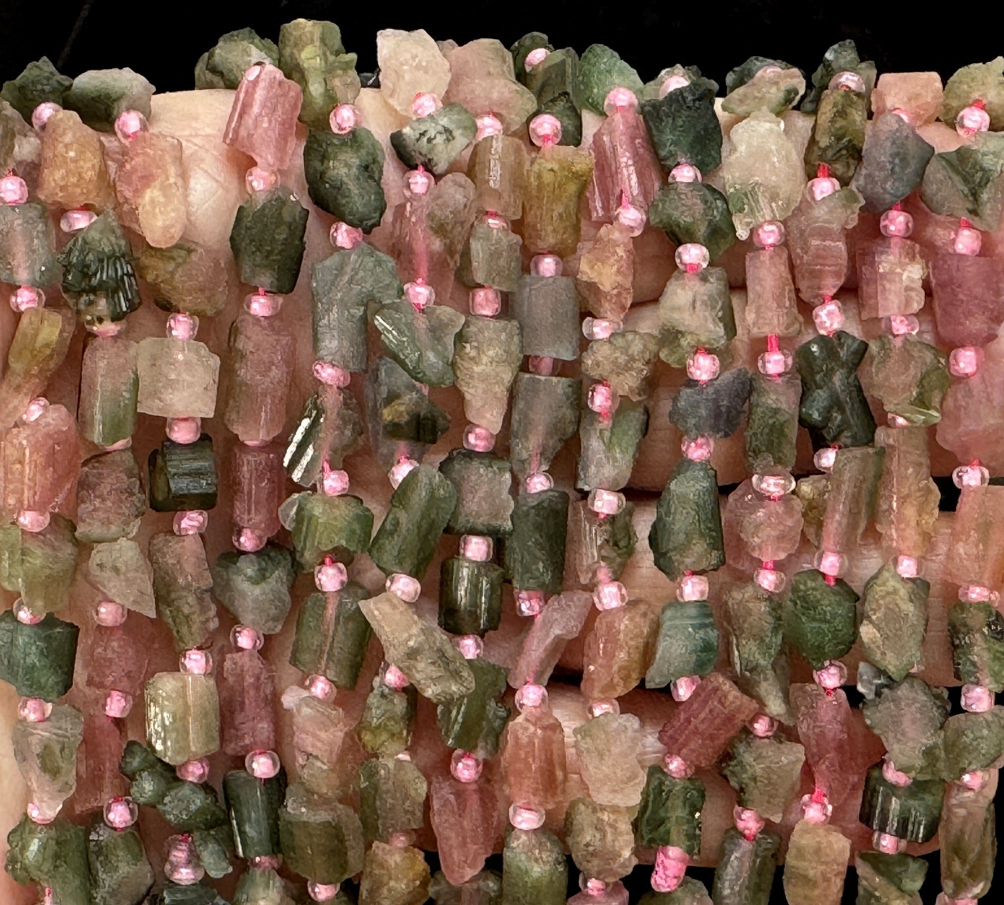 Pink Green Watermelon Tourmaline raw nuggets natural gemstone beads 38cm strand - Oz Beads 